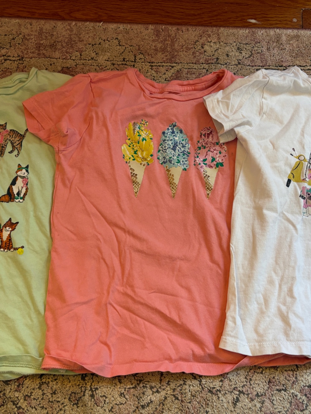 Crewcuts Coral Pink Ice Cream Cone Graphic Tee, cat T, dog T BUNDLE